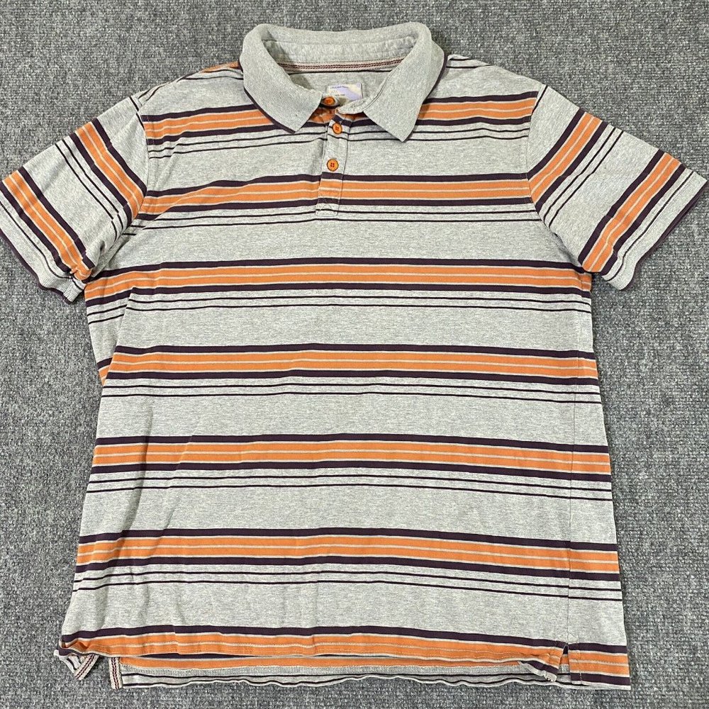 Fat Face Polo Shirt Mens Large Short Sleeve Gray Orange Purple Stripe